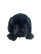 Tri Russ Black Lab Realistic Puppy Dog Plaid Bow Laying Stuffed 12 Plush Lovie
