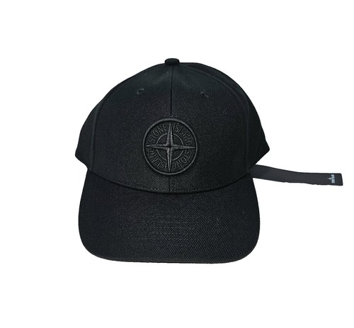 Stone Island Nylon Logo Cap Six Panel Hat Black Adjustable