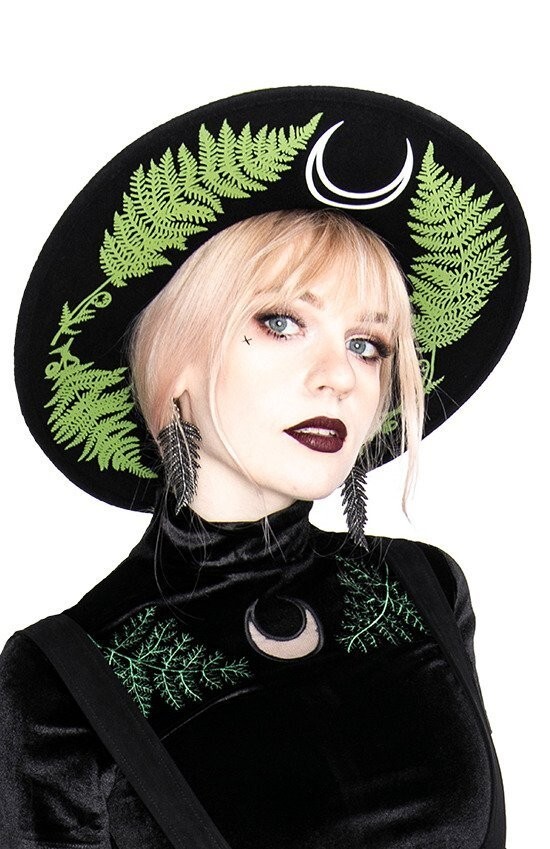Restyle Witchy Gothic Hat Forest Witch Fern Wide Brim Gothic