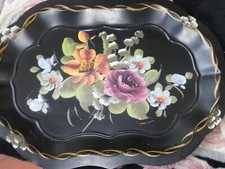 Mid Century Painted Floral Toleware Tray Fine Arts Studio Philadelphia 13"x 18"