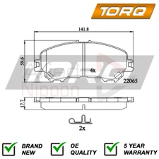 Brake Pads Set Front Torq Fits Nissan Qashqai 2013- Renault Kadjar 2015-