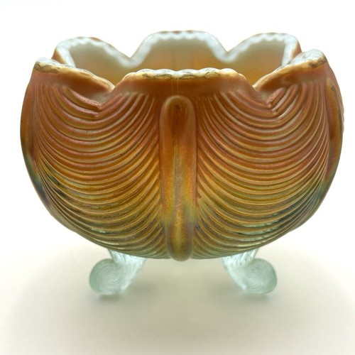 Fenton Aqua Opalescent Carnival Drapery Rose Bowl Footed Candy Dish 3 Legs Vtg - Picture 4 of 13