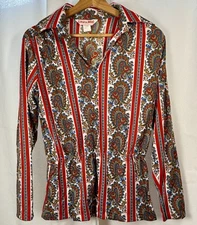 Laura Mae, 60’s 70’s NWT Women’s Paisley Blouse, Size 34 Red White Blue
