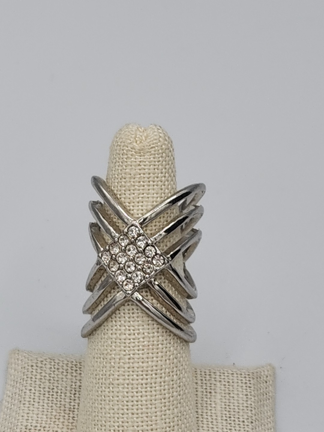 VTG Rhinestone Statement Ring Large Filigree Cock… - image 1