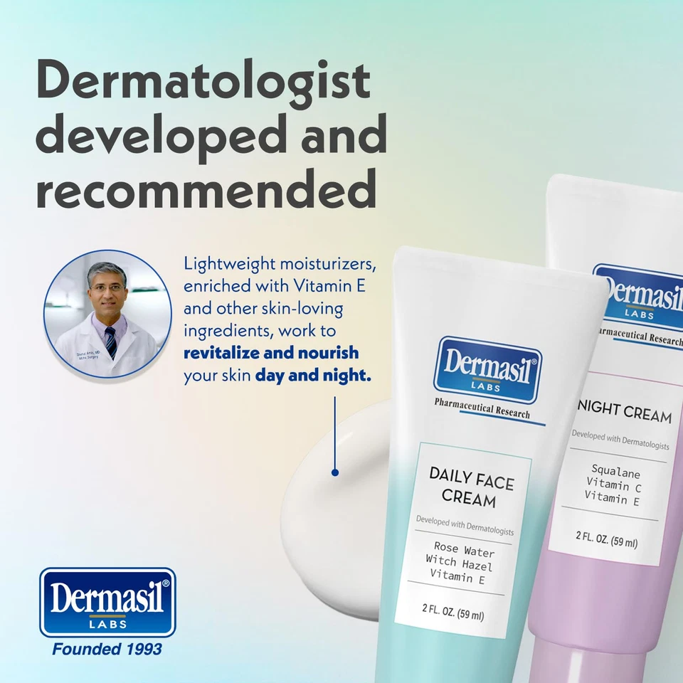 Crema hidratante facial paquete de 2 cremas de día con hamamelis y agua de rosas crema de noche 2 oz Foto 4 de 4