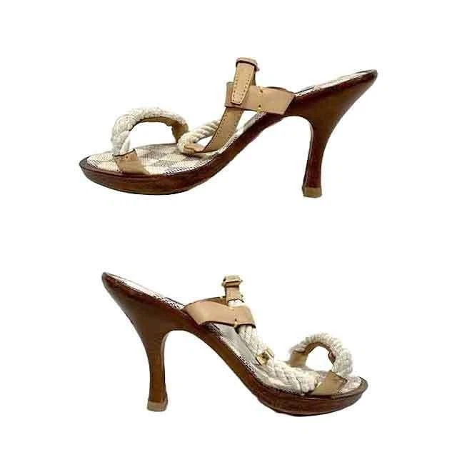 Sandálias LOUIS VUITTON Damier Azur salto com alça branca 9,5cm sapatos femininos tamanho 34  - Imagem 3 de 4