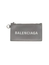 Balenciaga Women Gray Leather Everyday Lanyard Card Holder One Size