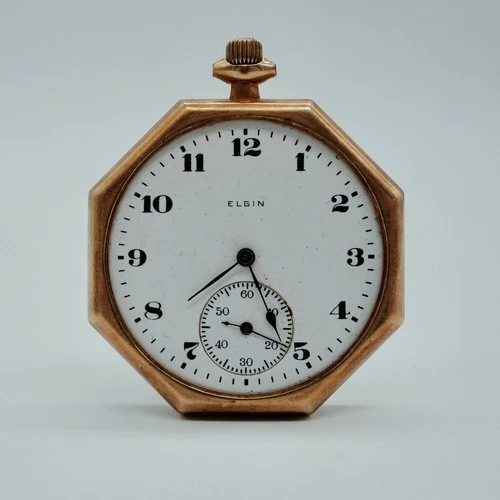 Vintage Elgin Solid 14K Octagonal Pocket Watch circa 1919,  315, Running. *READ*