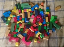 Vintage 138 Piece Multicoloured Wooden Block Toy Set Made In England