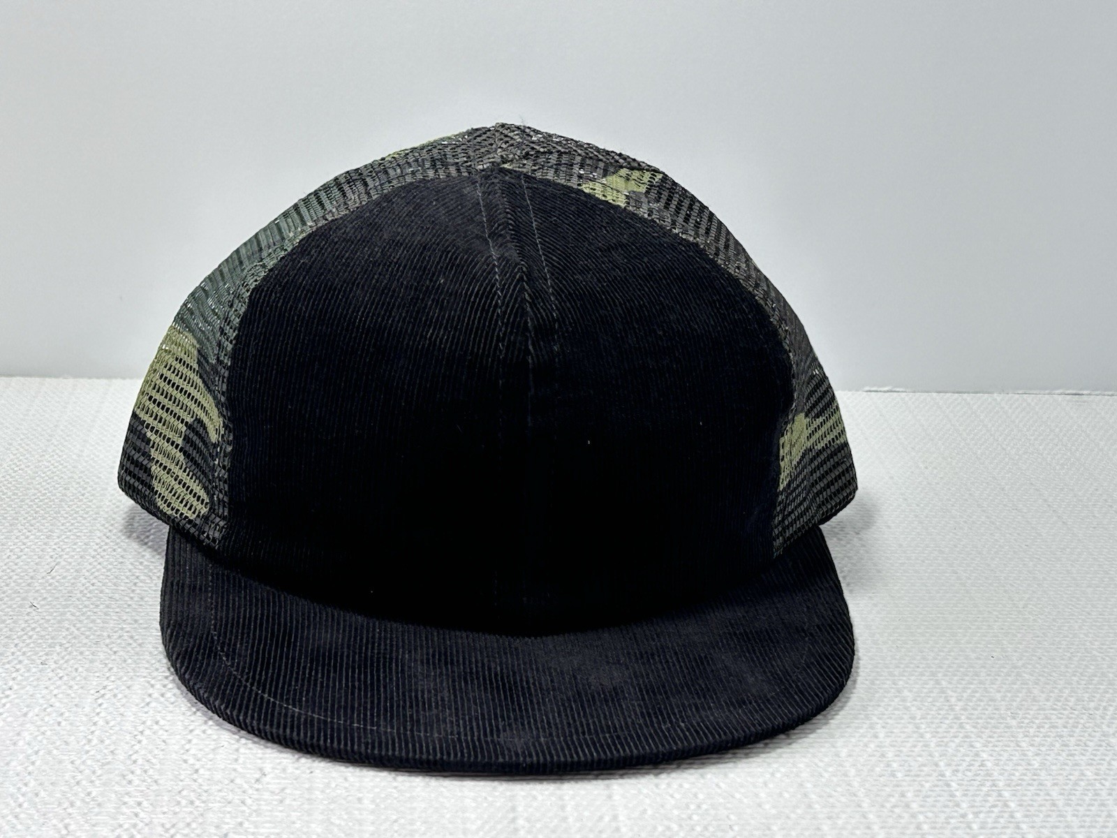 S Trucker Hat Child 2-3 Years Black Corduroy Green Camouflag