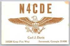 Vintage 1980 N4CDE Carl J. Davis QSL Postcard Savannah Georgia Ham Radio Eagle