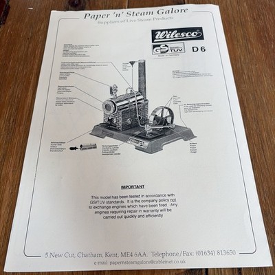 Paper  n  Steam Galore - Operating Instructions for Wilesco D6 Steam Engine
