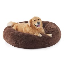 Bedsure XL Calming Donut Dog Bed, Washable Plush Faux Fur, Anti-Slip, 45" Coffee