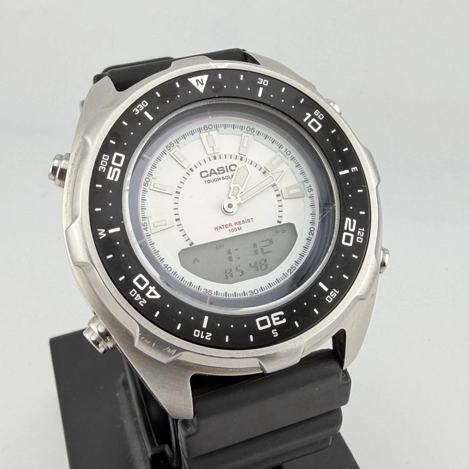 Reloj cronógrafo alarma para hombre muy raro Casio AMW-S320 resistente solar Ana-Digi 100 m WR Foto 2 de 4