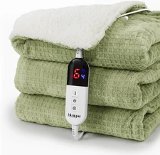 Heated Blanket Electric Throw Waffle, 50X60 Inches Sherpa Fleece Fast Heating Bl