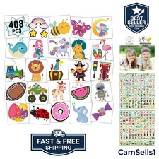 408 PCS Kids Tattoos for Party Supplies, Individually Wrapped Sheet Temporary...