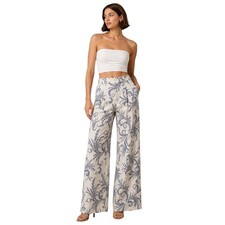Banana Republic High Rise Linen Blend Paisley Wide Leg Pants 4 Coastal Resort