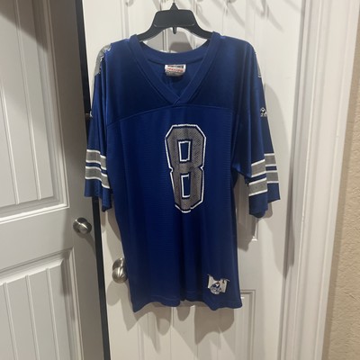 Vintage Troy Aikman Dallas Cowboys Jersey L Apex One 90s NFL #8 White Blue Throw