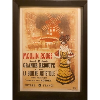 Vintage lithographic poster titlle'Moulin Rouge Grande Redoute' designed  Roedel