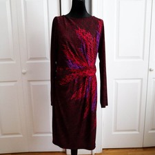 David Meister Ruched Waist Sheath Dress Long Sleeve Colorful Abstract Sz 12