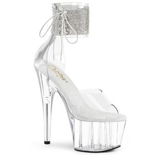 Pleaser 7" Heel 2 3 4" Platform Ankle Cuff Rhinestone Back Zip Sandal Adore