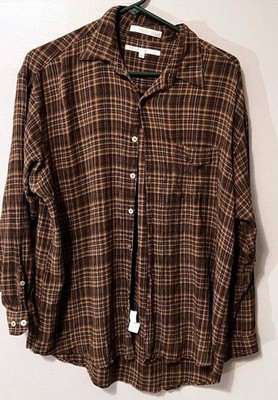 Perry Ellis Mens Collared Button Down Vintage Shirt LS Size XL Brown Rayon