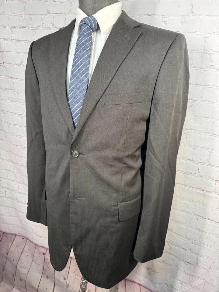 WILKE-RODRIGUEZ Hombre Marrón Lana Frente Plano 2 Piezas Traje 40L Chaqueta 33x31 Pantalón Foto 3 de 4