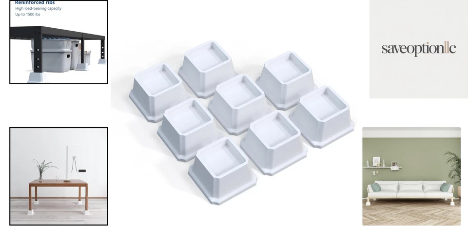 Safe & Sturdy 2-Inch Bed Risers for Couch & Desk – Lifts 1,500 lbs, White - Image 2 of 4