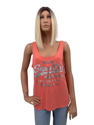 Superdry top trägertop trägerhemd orange korallenrot Silber Glitzer Größe XL
