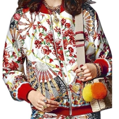 NWT Dolce & Gabbana Cream Red Printed Silk Bomber Jacket Multi IT