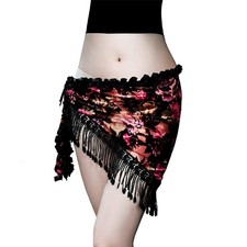 Womens Belly Dance Hip scarf Lace Tassel Belly Dancing Wrap Belt Skirt Costum...