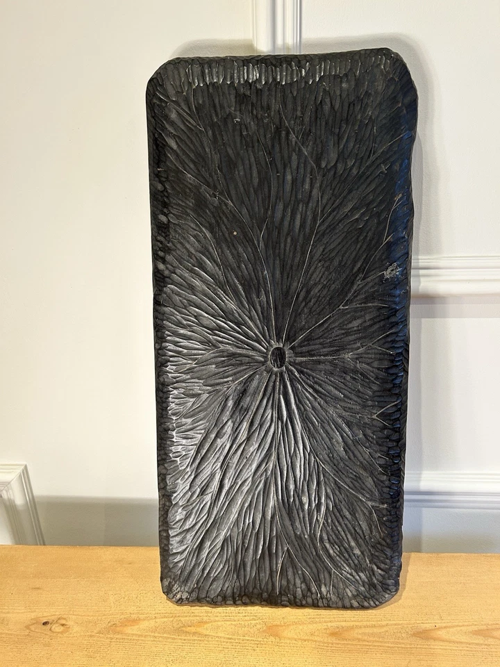 Antique 19th Meiji Century Ebonised Japanese Carved Hardwood Lotus Flower Tray - Image 2 of 4