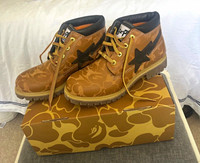 Timberland x BAPE Waterproof Chukka Boots, Wheat Nubuck Brown Camo Mens UK 7