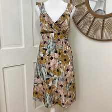 Theory Babydoll Flowy Y2K Moonstone Floral Watercolor Silk Galila Dress Sz 4
