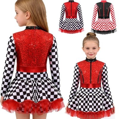 US Girls Sequins Checkerboard Jumpsuit Halloween Cosplay Party Fancy Dress Up