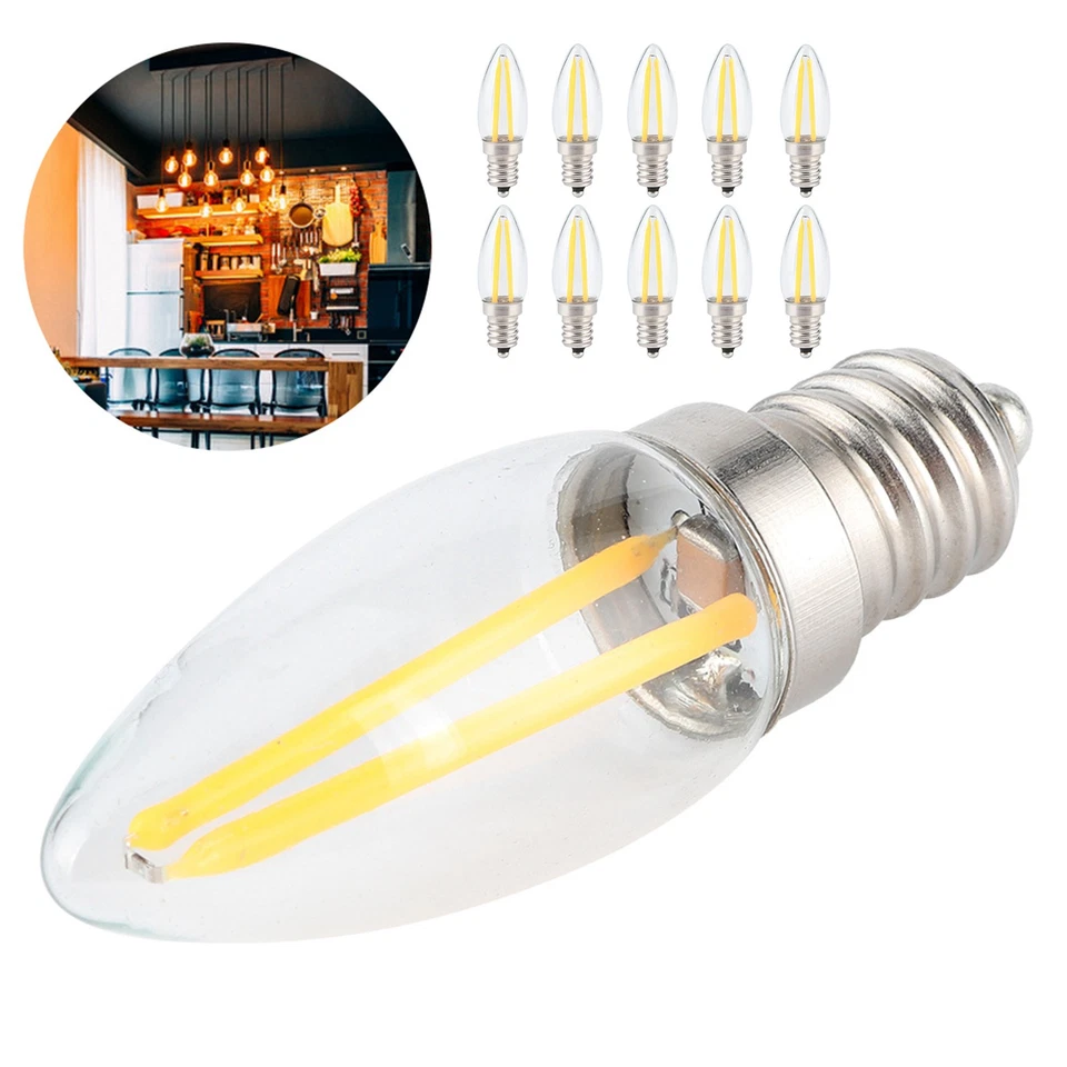 10x E12 Long Filament Small LED Light Bulbs Dimmable Lamp 1.5W AC110V For Home - Image 4 of 4
