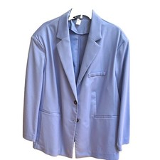 Woman  s Light Blue Solid Blazer L oversized Single-Breasted 2-Button Notch