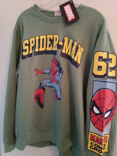 NWT MARVEL "SPIDER-MAN" 62 Comic Strip Size: Large Long-Sleeve Sweatshirt Green