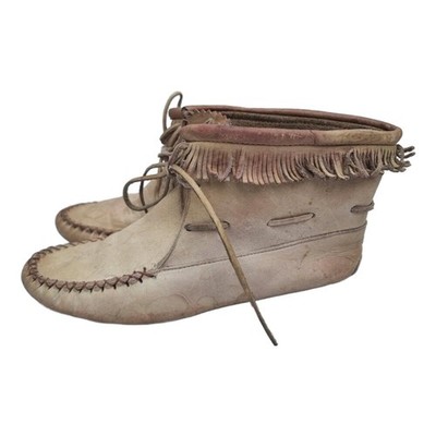Weiße Leder Mokassin Schuhe mit Fransen UK 6 - Indianer Stiefel 39 -