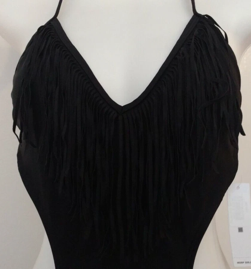 Kensie Womens One Piece Swimsuit Size XS Black Fringes Backless Retails $88.00 - Imagem 3 de 4