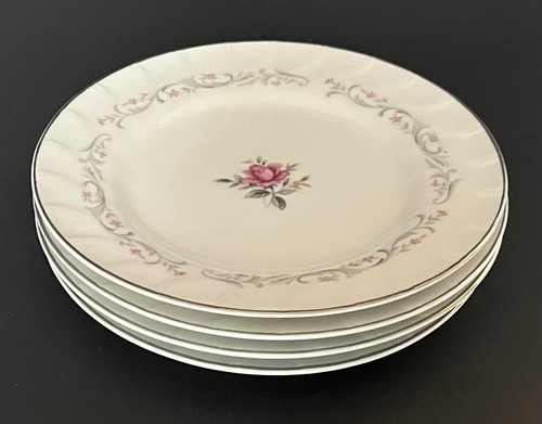 Vintage Royal Swirl Fine China Pink Rose Porcelain Bread Plate 6.25" - Set of 4 - Picture 1 of 4