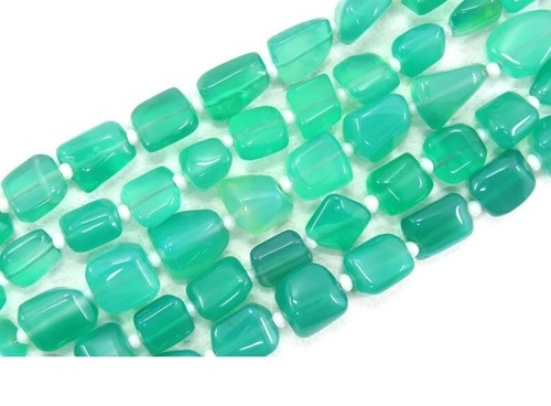 Natural Green Onyx Gemstone, 14" Long Smooth Nugget Shape Beads Size 5x7-8x11 MM - Picture 4 of 4