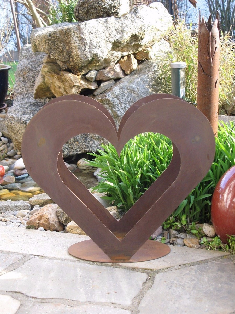 Deko Metall Herz Roststecker - Antiker Gartenstecker Für Rasen & Terrasse - 40cm Rustikale Gartendekoration