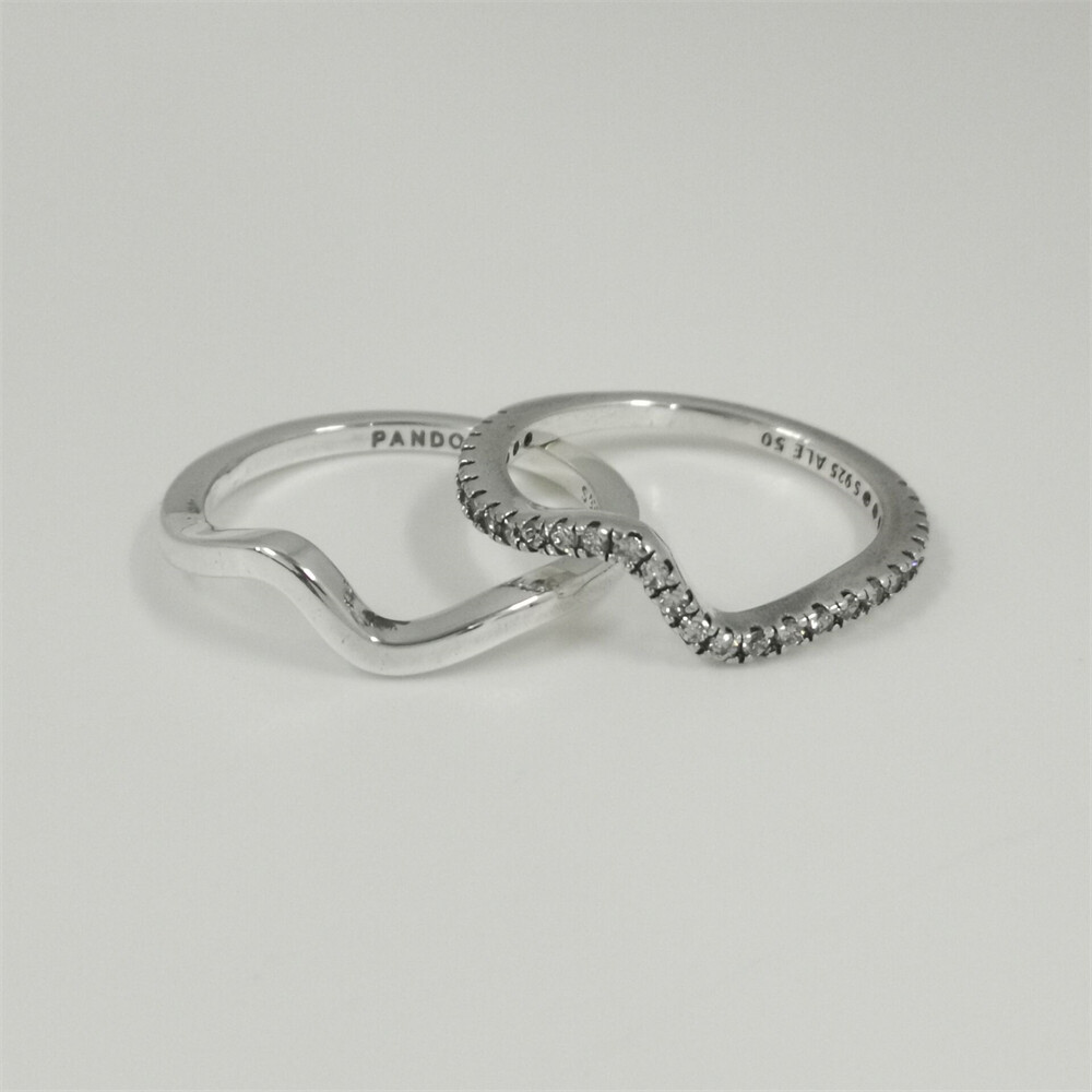 stack set pandora silver wave ring - image 3