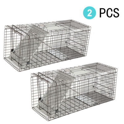 2PCS Live Animal Trap Cage Foldable Raccoon Rabbit Animal Trap 32''x12.5''x12''
