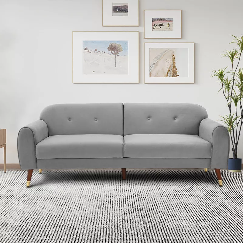 Button Back Sofa Velvet Loveseat Couch with Solid Wood Legs for