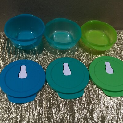 New Set 3 Tupperware Microwave Crystalwave Reheatable Round Bowls Bright Colors