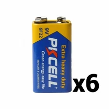 6 SIX PKCELL HEAVY DUTY 9V BATTERIES 9 VOLT 6F22 PP3 ZINC CARBON BRAND NEW