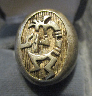 Native American Sterling Silver Kokopelli Fertility Music & Harvest Ring Size 8