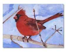 Cardinal Bird Fine  Art Print Print  Blue Red Christmas Wildlife Tree